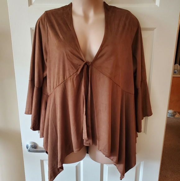 Avenue Sweaters - Avenue Faux Suede Cardigan